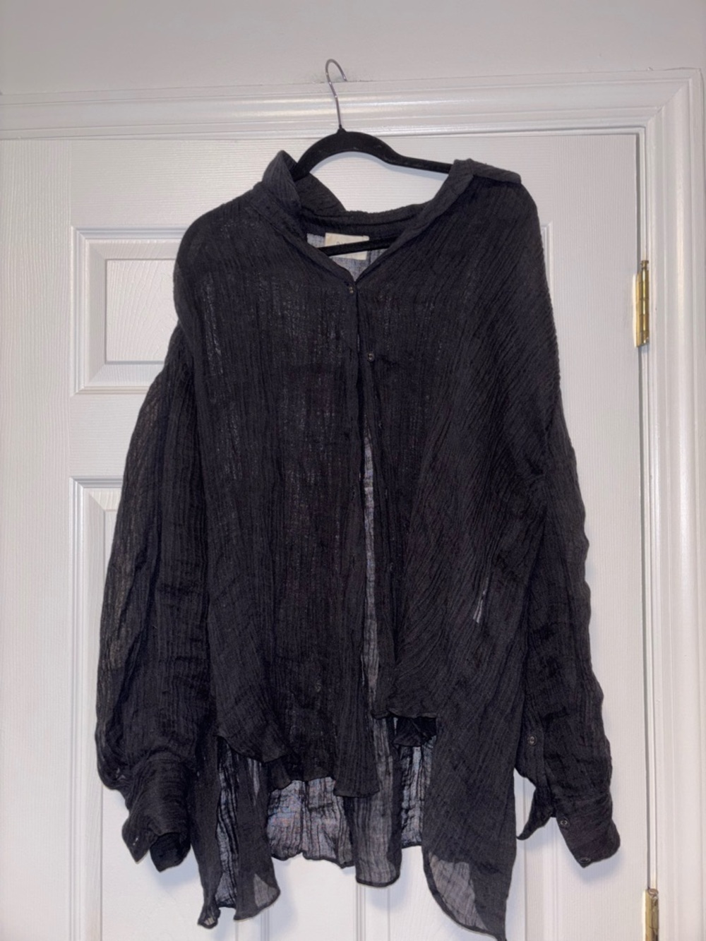 DISSH Nicol Black Linen Oversized Button Down Shirt Size 4 Swim Cover Up Beach